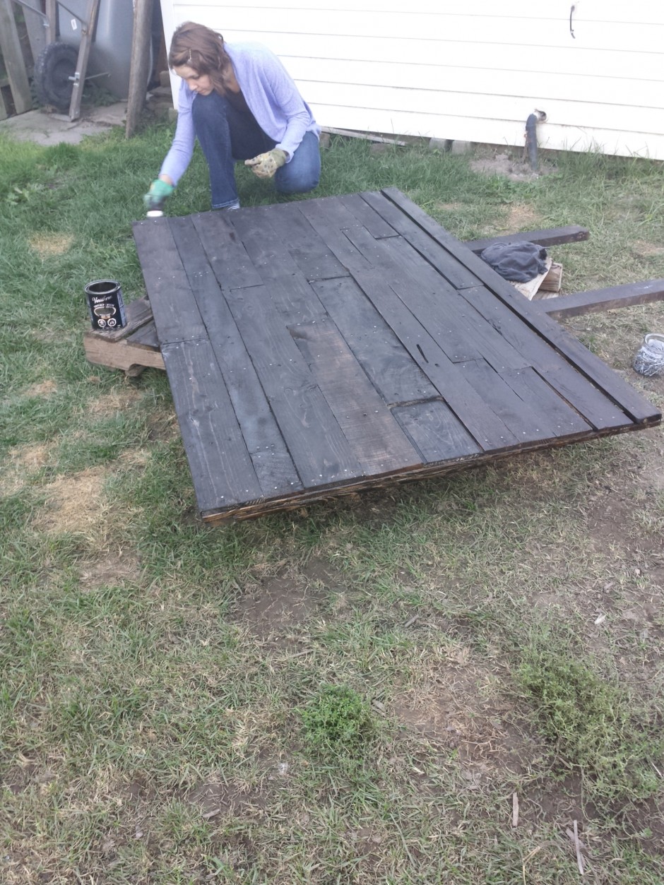 staining headboard in Espresso