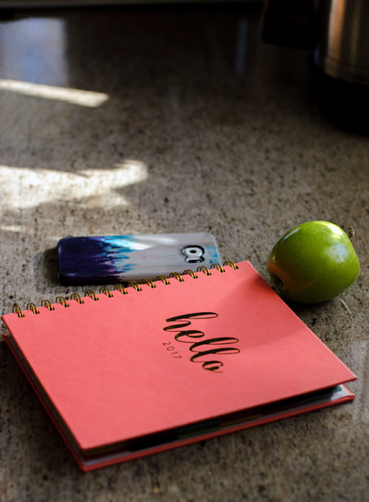 Planner and phone and apple for good measure
